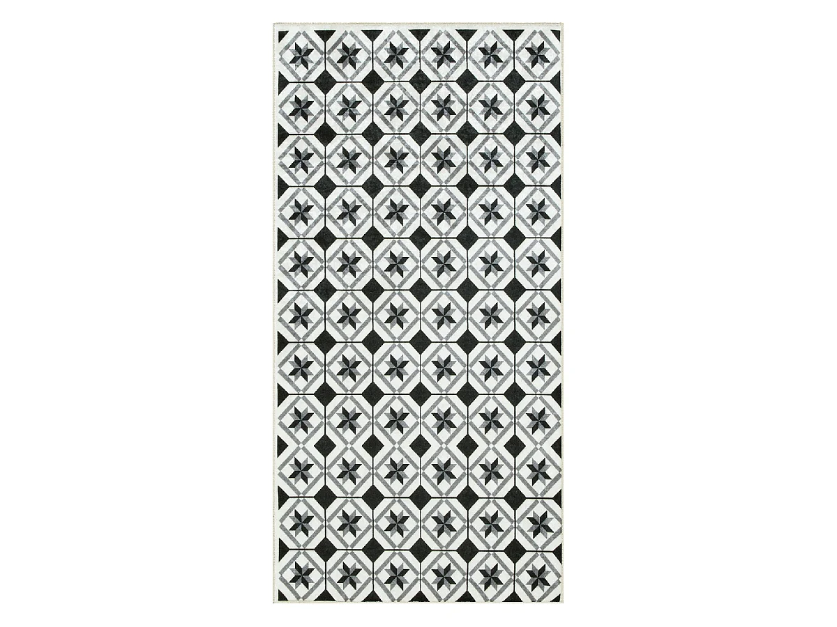 Tapis couloir 80x300 Noir motif carreaux de ciment N & B