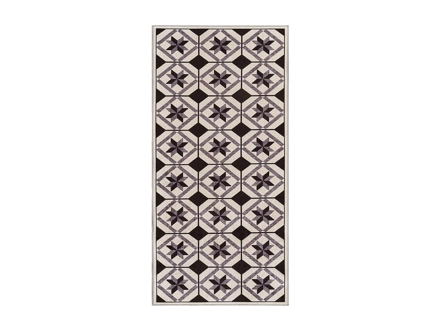 Tapis couloir 80x300 Noir motif carreaux de ciment N & B