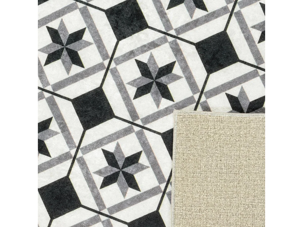 Tapis couloir 80x300 Noir motif carreaux de ciment N & B