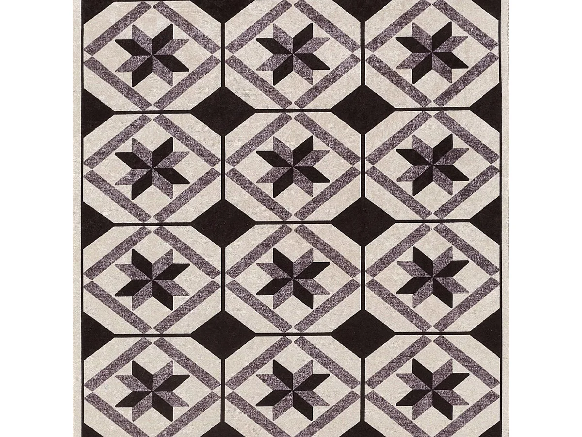 Tapis couloir 80x300 Noir motif carreaux de ciment N & B