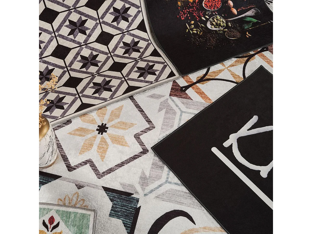 Tapis couloir 80x300 Noir motif carreaux de ciment N & B