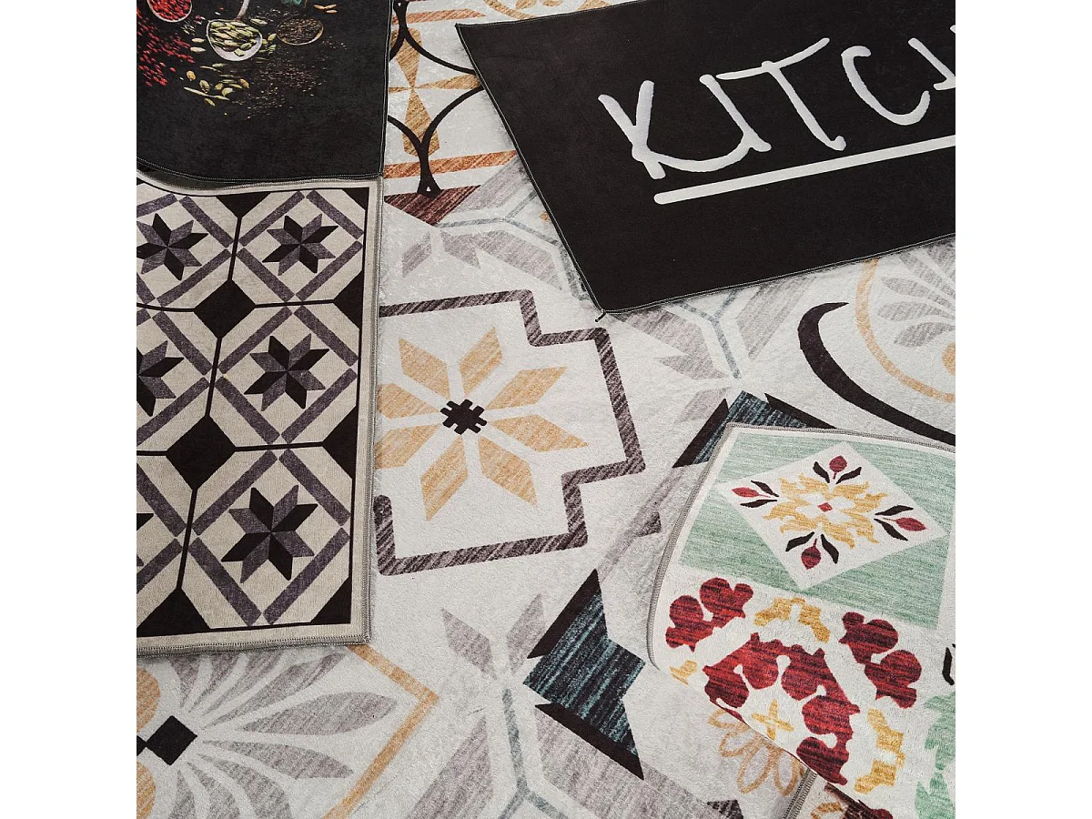 Tapis couloir 80x300 Noir motif carreaux de ciment N & B