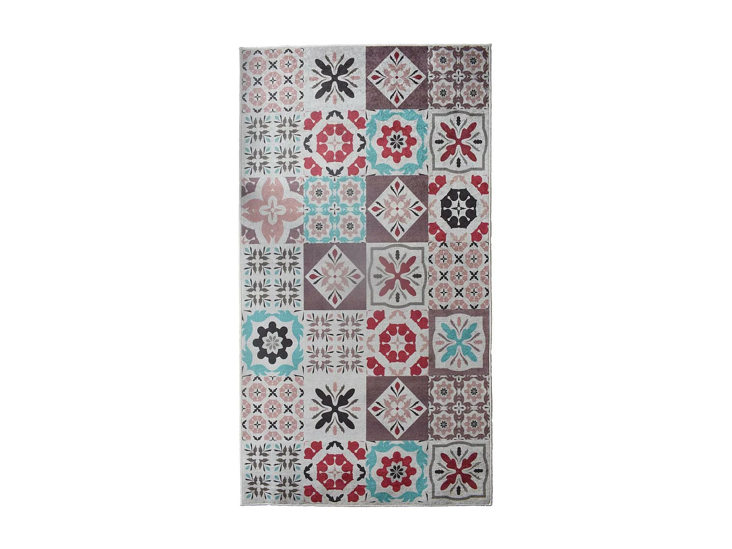 Tapis open space 70x180 rouge et bleu motif carreaux de ciment CAROMENT B