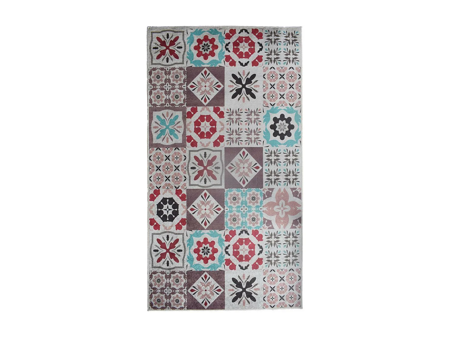 Tapis open space 70x180 rouge et bleu motif carreaux de ciment CAROMENT B