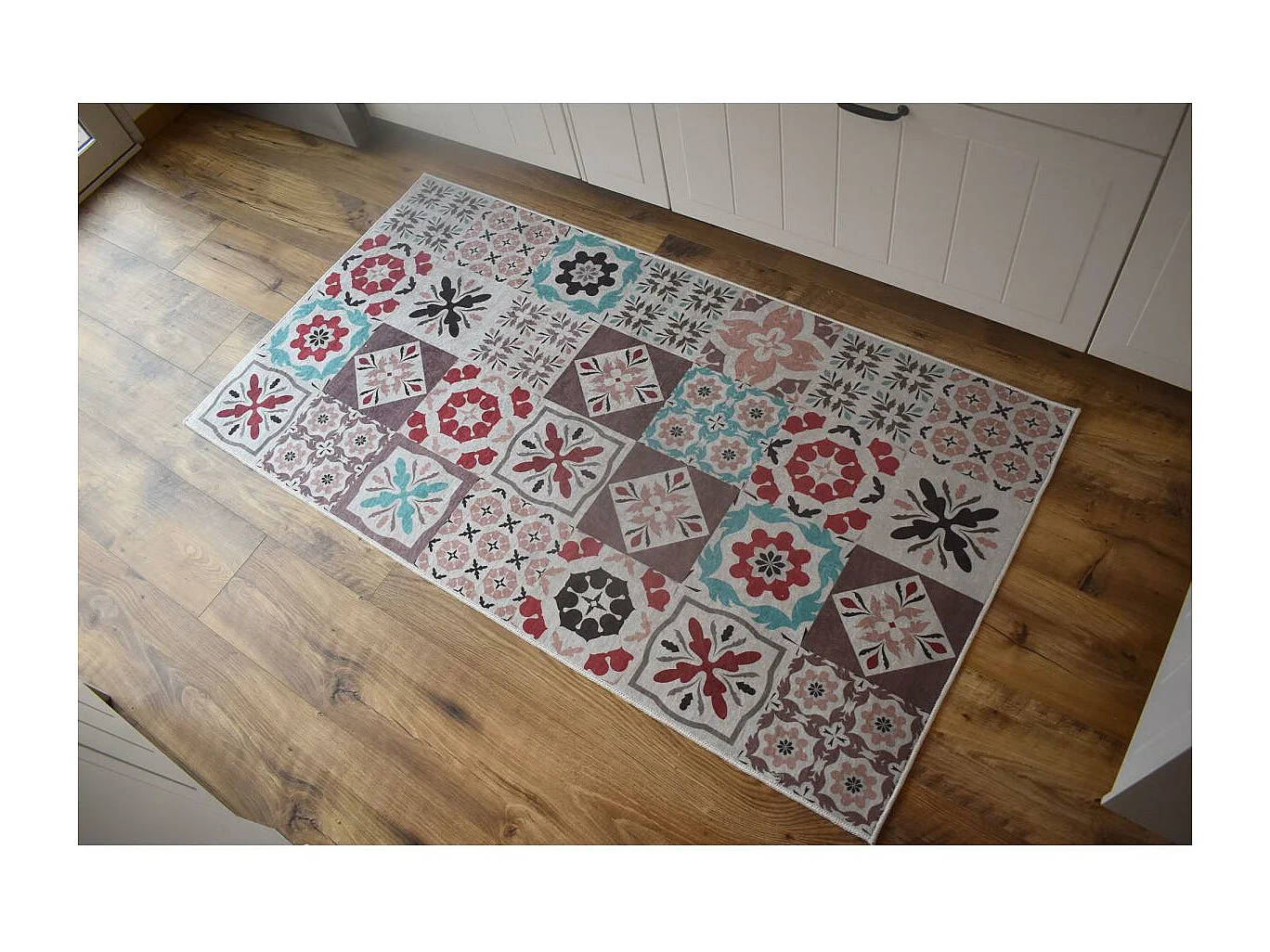 Tapis open space 70x180 rouge et bleu motif carreaux de ciment CAROMENT B