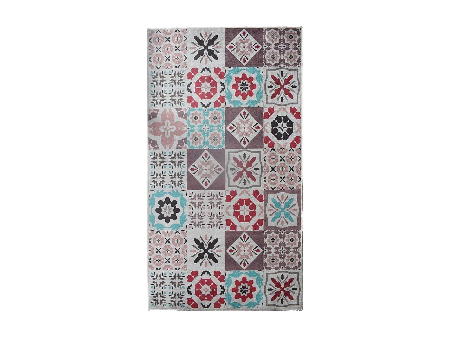 Tapis open space 70x180 rouge et bleu motif carreaux de ciment LYN11 A