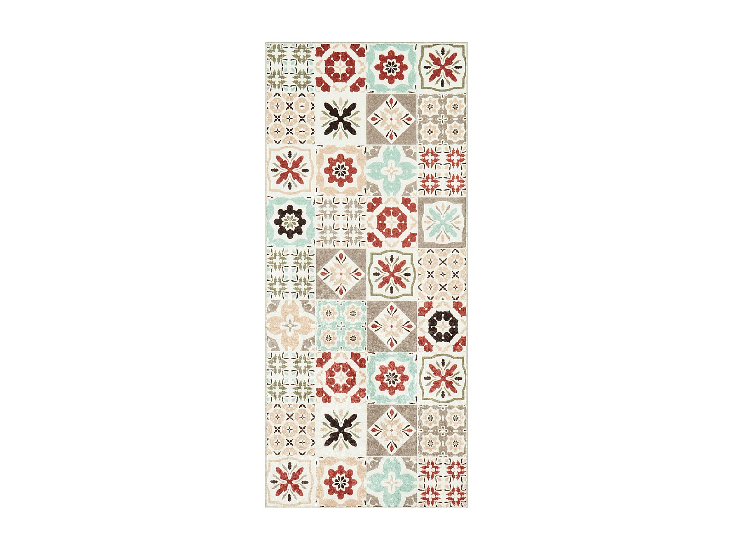 Tapis open space 70x180 rouge et bleu motif carreaux de ciment LYN11 A