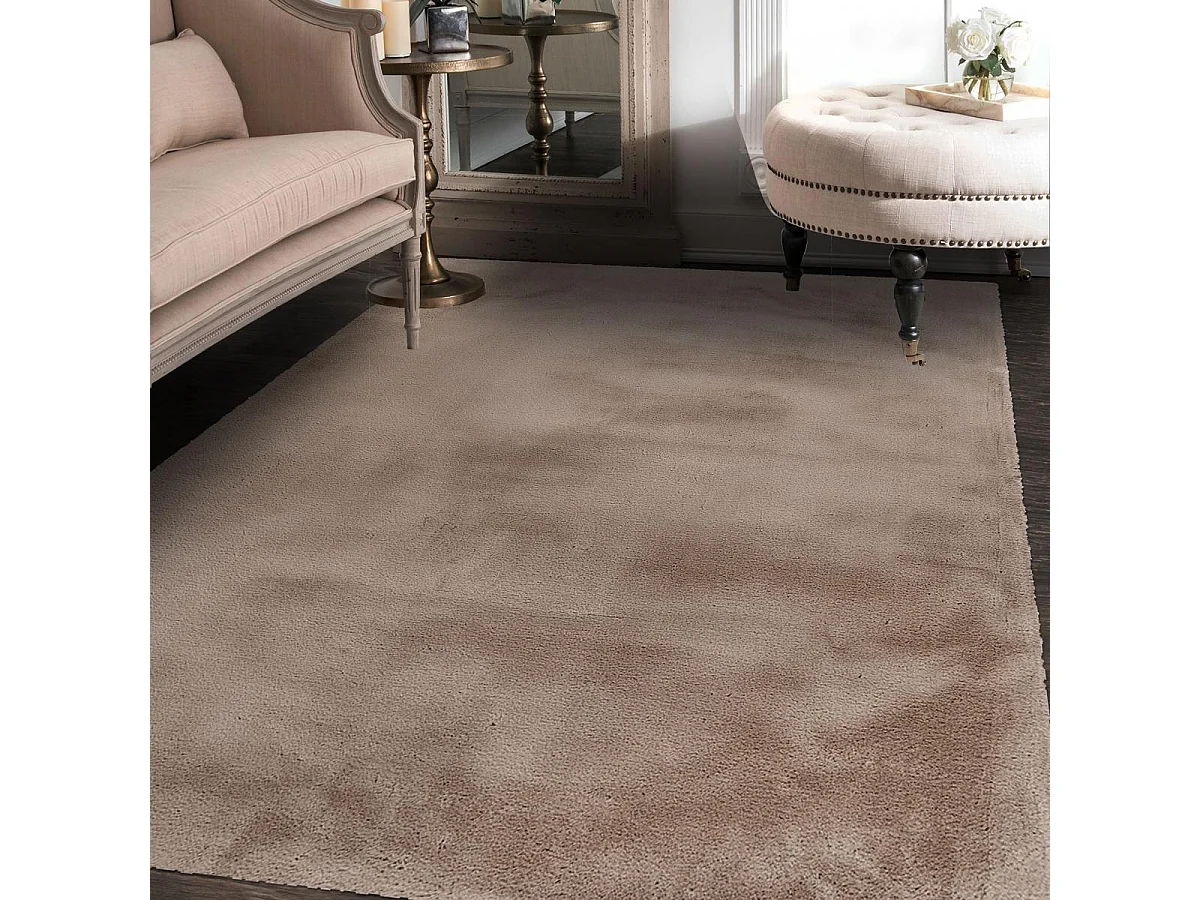 Tapis longs poils shaggy 80x150 rectangle tufté taupe motif uni CAREI
