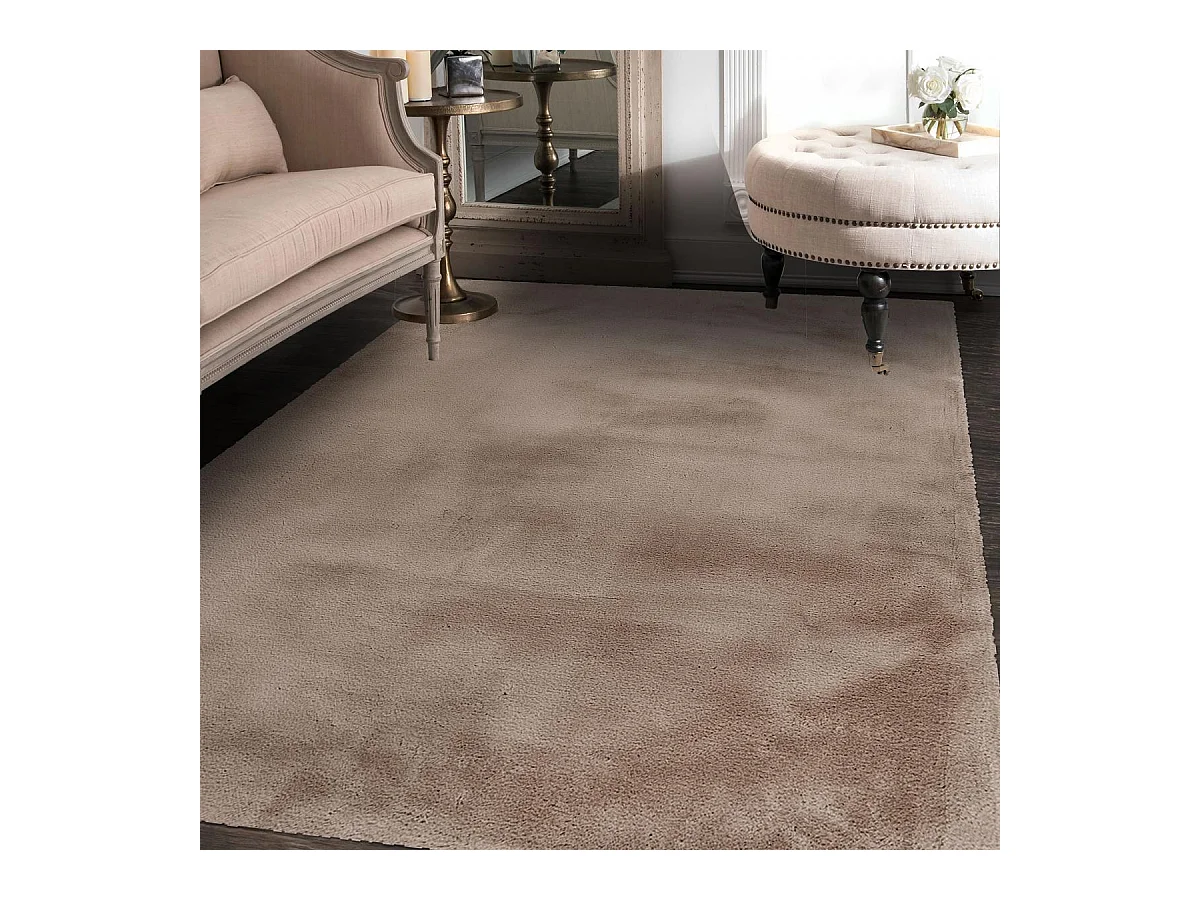 Tapis longs poils shaggy 80x150 rectangle tufté taupe motif uni CAREI