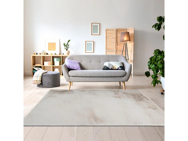 Tapis longs poils shaggy Ø120cm rond tufté beige motif uni JOUTA