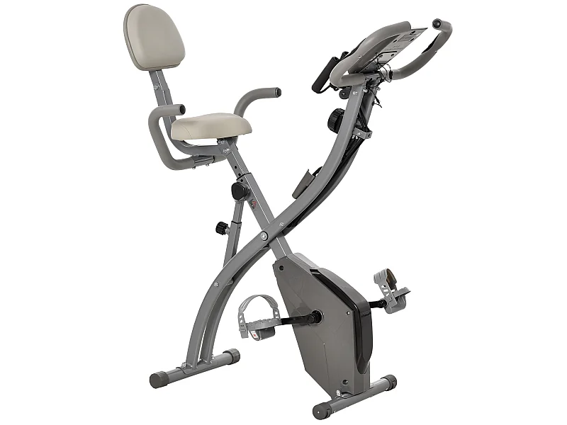 Vélo d'appartement pliant 8 niveaux de résistance magnétique dossier selle réglable poignées ergonomiques écran LCD multifonction suspensions support tablette acier