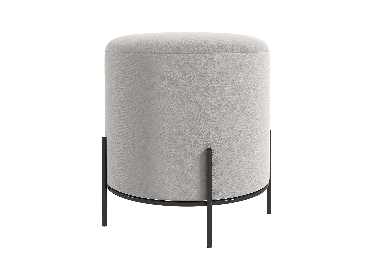 Tabouret rond style contemporain châssis piètement acier noir assise aspect velours gris clair