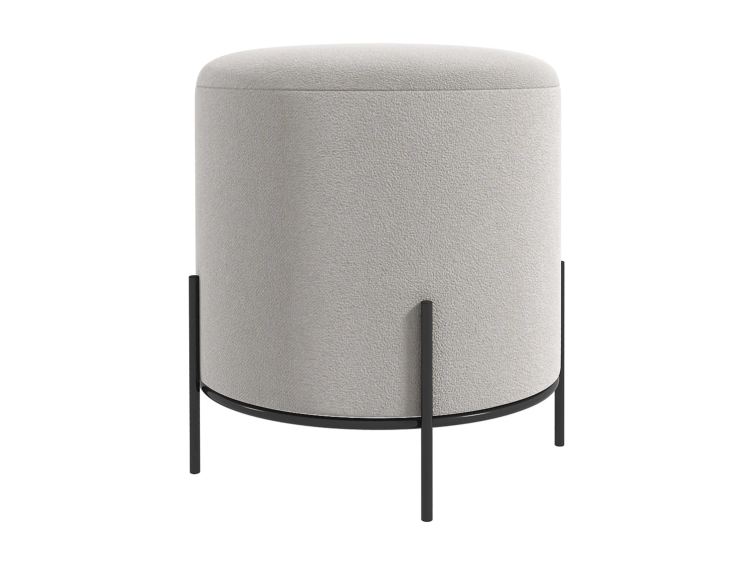 Tabouret rond style contemporain châssis piètement acier noir assise aspect velours gris clair