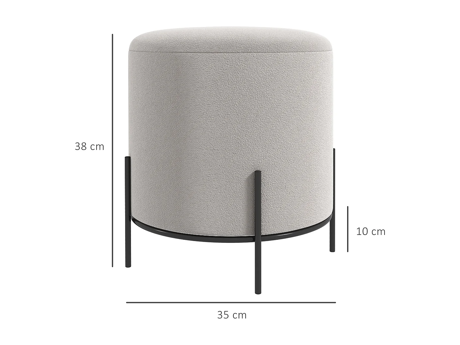 Tabouret rond style contemporain châssis piètement acier noir assise aspect velours gris clair