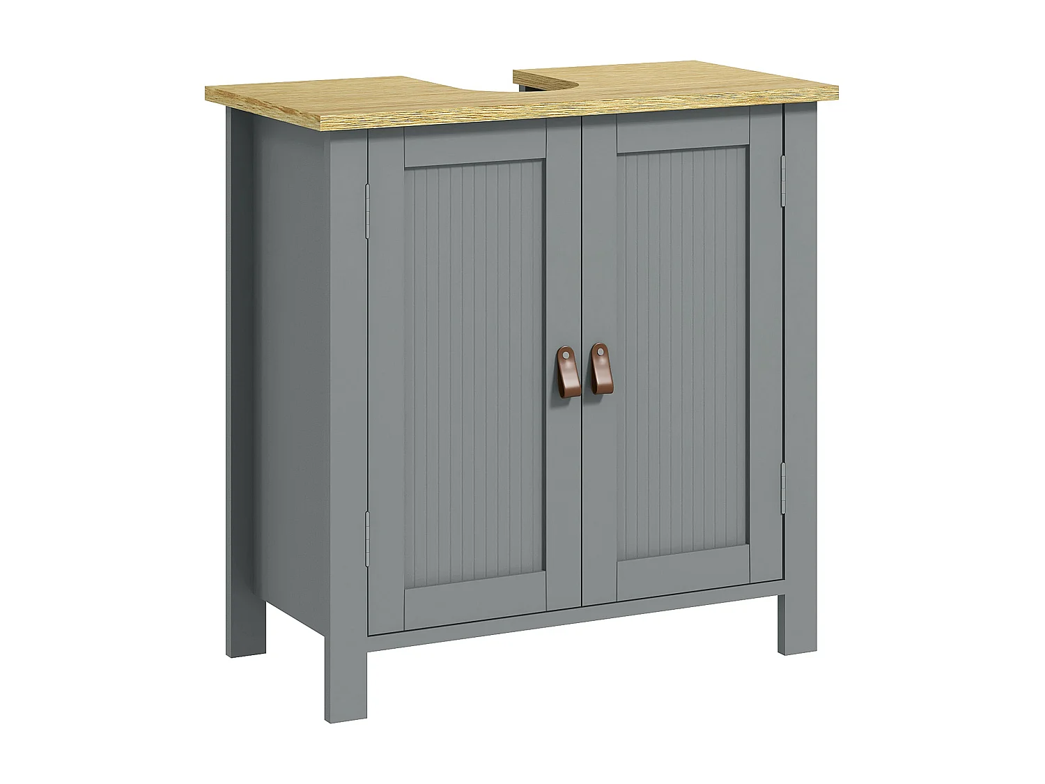 Meuble salle de bain sur pied - meuble sous-vasque - 2 portes, étagère - MDF panneaux aspect bois clair gris