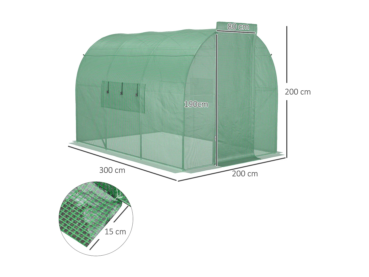 Serre de Jardin Tunnel 6 m² Acier galvanisé renforcé diamètre 2,5 cm + PE Haute densité fenêtres Porte Vert