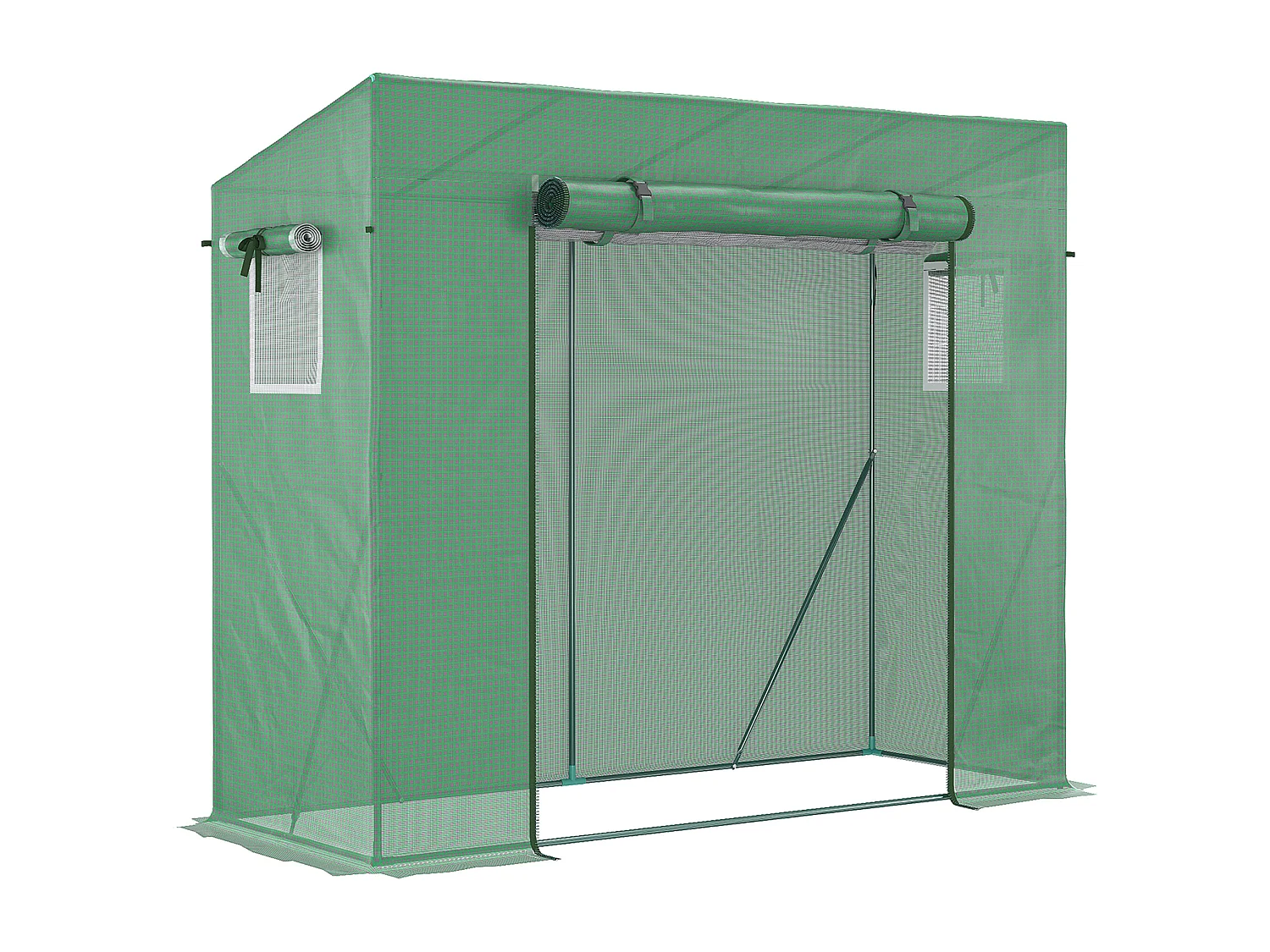 Serre de jardin balcon 1,54 m² - porte zippée enroulable, 2 fenêtres moustiquaires - acier PE haute densité anti-UV vert