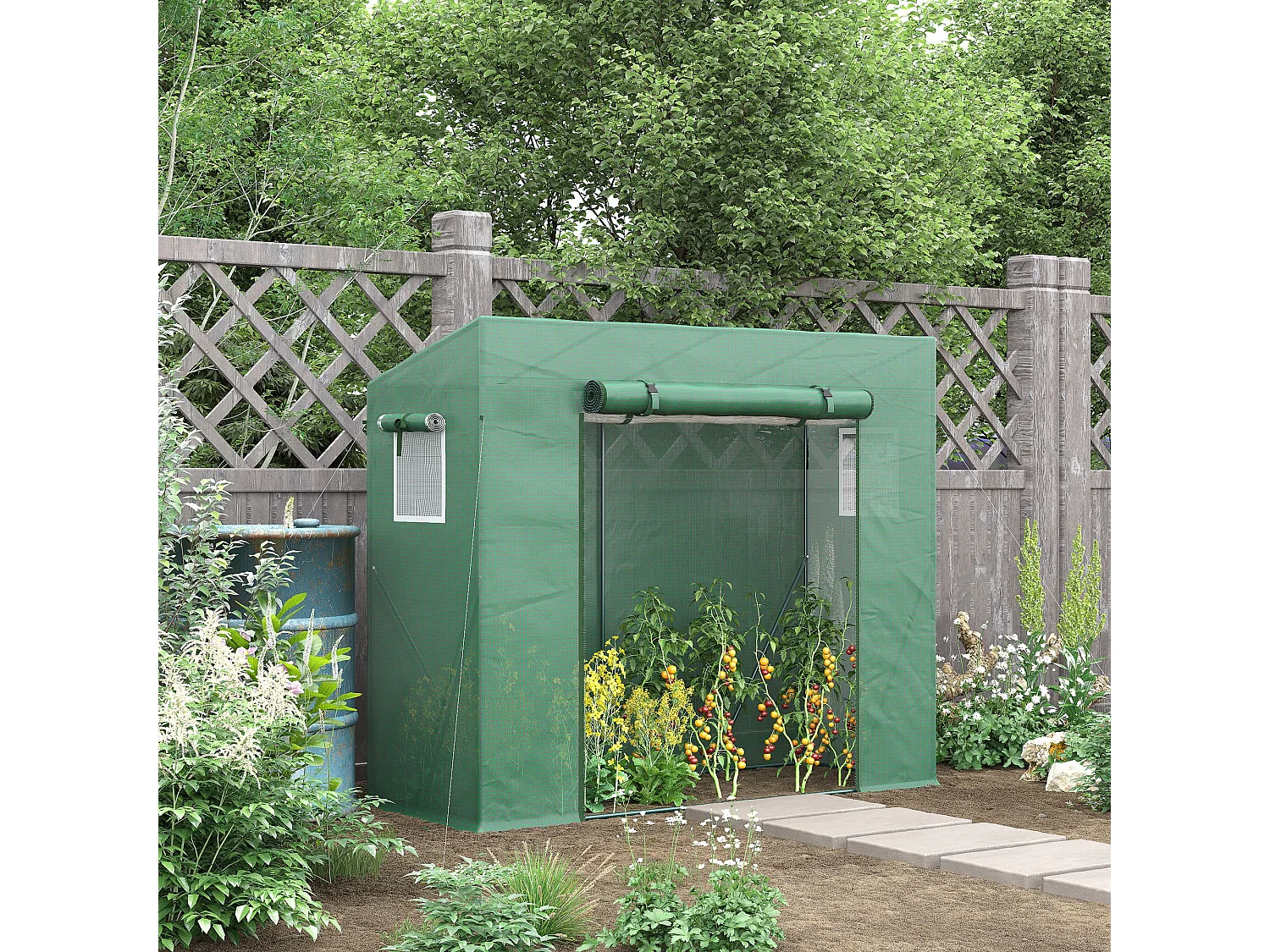 Serre de jardin balcon 1,54 m² - porte zippée enroulable, 2 fenêtres moustiquaires - acier PE haute densité anti-UV vert