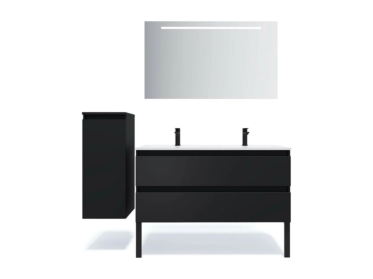 Meuble de salle de bain suspendu 2 vasques à poser 120cm 2 tiroirs Noir - Hudson