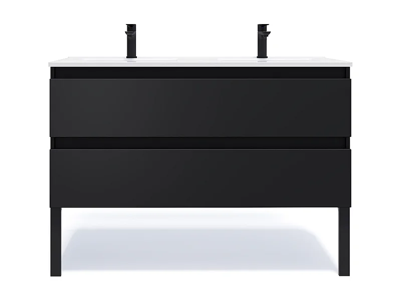 Meuble de salle de bain suspendu 2 vasques à poser 120cm 2 tiroirs Noir - Hudson