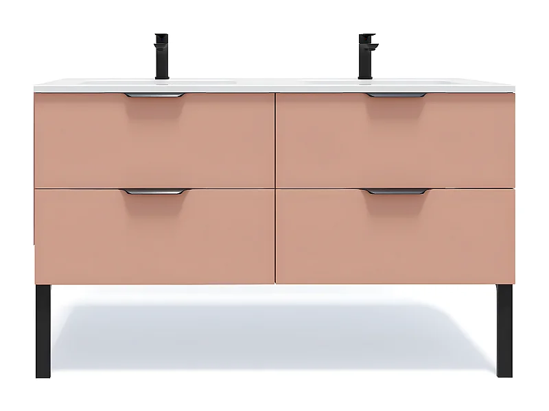 Meuble de salle de bain suspendu double vasque intégrée 140cm 4 tiroirs Abricot - Soho