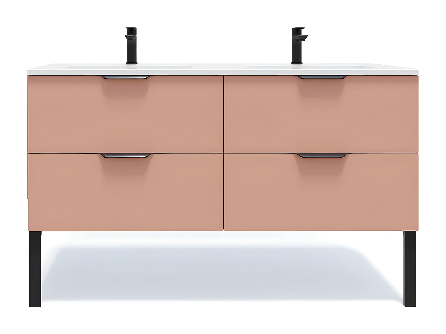 Meuble de salle de bain suspendu double vasque intégrée 140cm 4 tiroirs Abricot - Soho