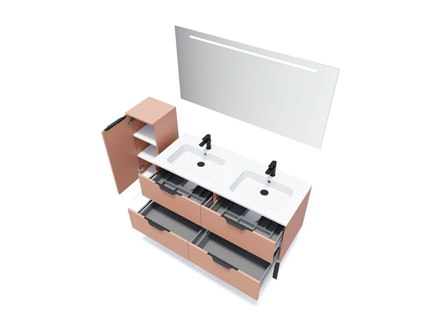 Meuble de salle de bain suspendu double vasque intégrée 140cm 4 tiroirs Abricot - Soho