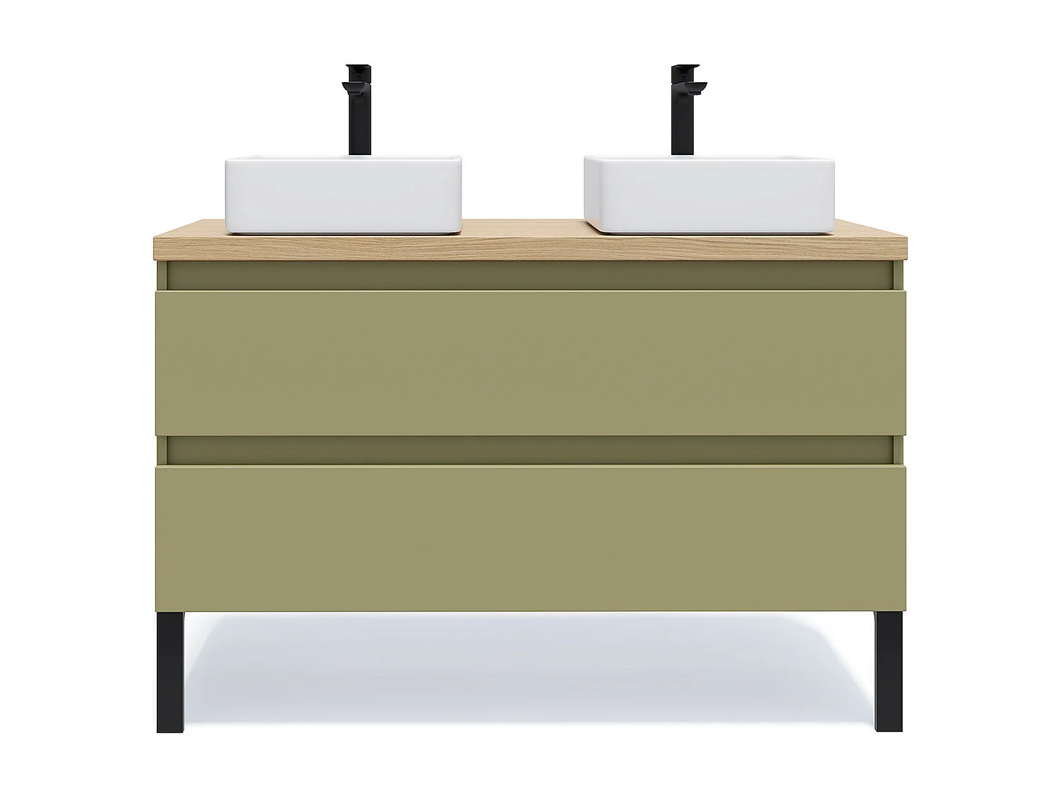 Meuble de salle de bain suspendu 2 vasques à poser 120cm 2 tiroirs Vert olive - Hudson