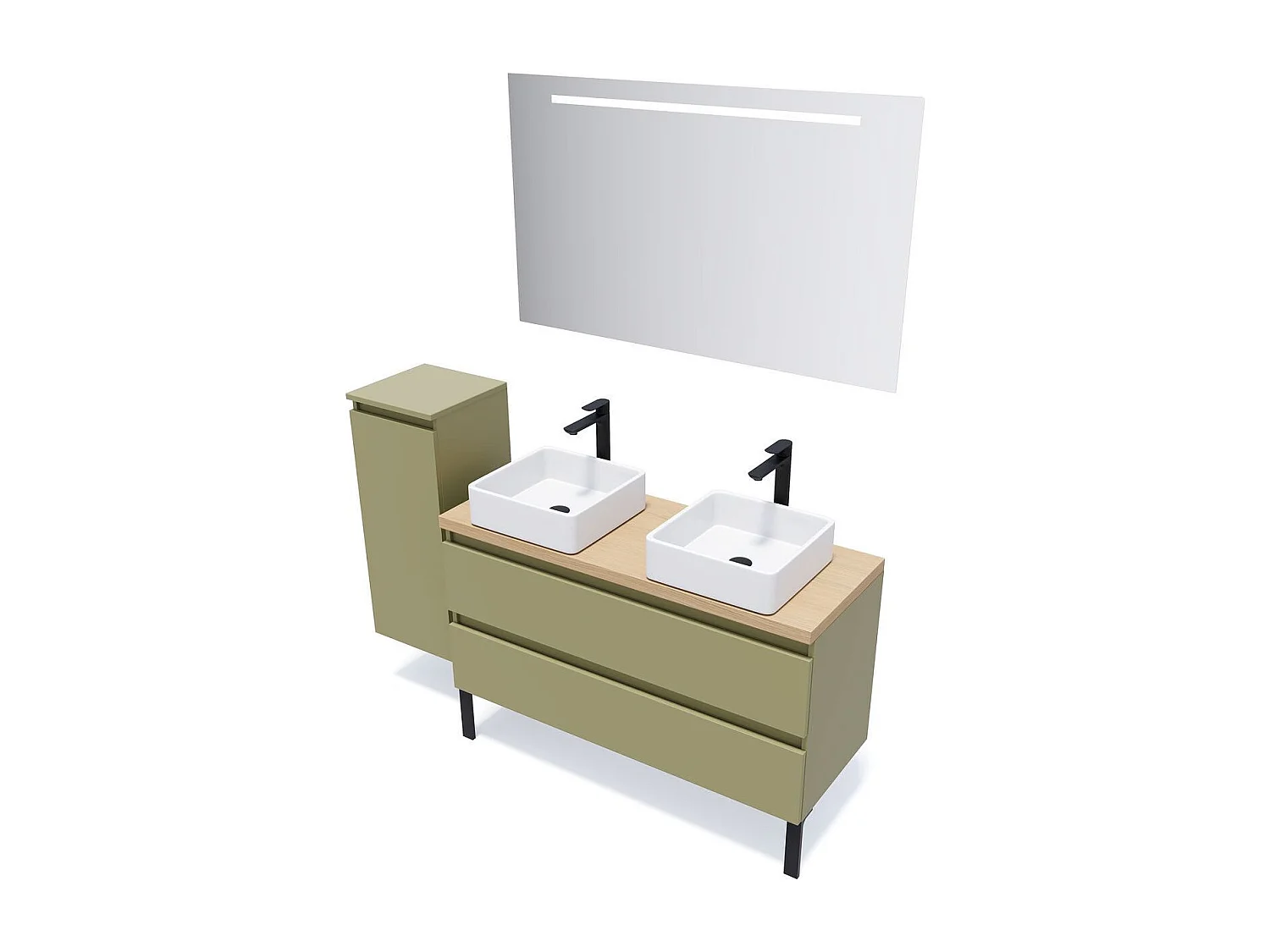 Meuble de salle de bain suspendu 2 vasques à poser 120cm 2 tiroirs Vert olive - Hudson