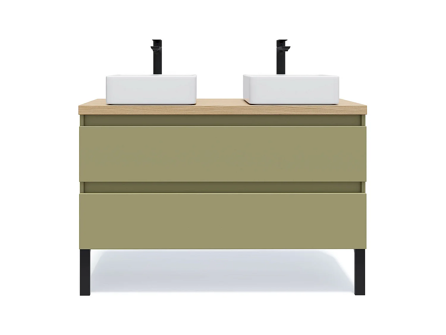 Meuble de salle de bain suspendu 2 vasques à poser 120cm 2 tiroirs Vert olive - Hudson