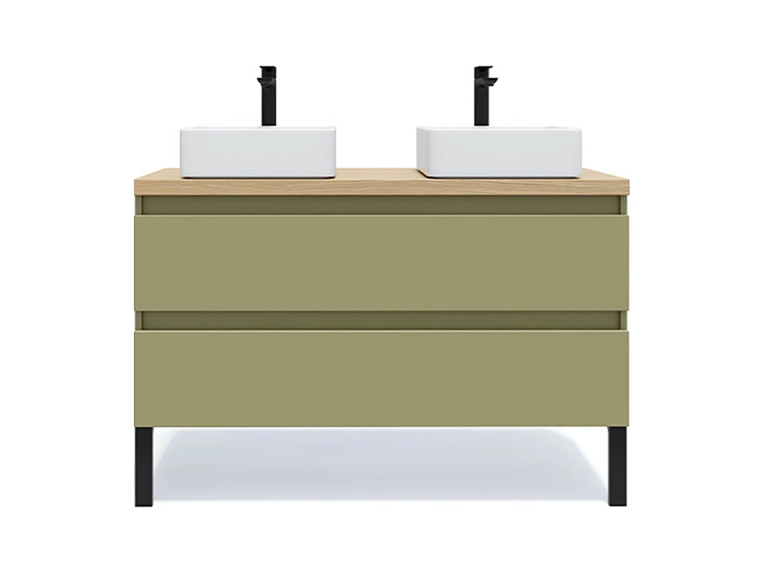Meuble de salle de bain suspendu 2 vasques à poser 120cm 2 tiroirs Vert olive - Hudson