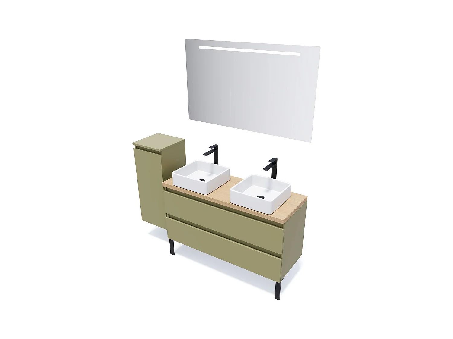 Meuble de salle de bain suspendu 2 vasques à poser 120cm 2 tiroirs Vert olive - Hudson
