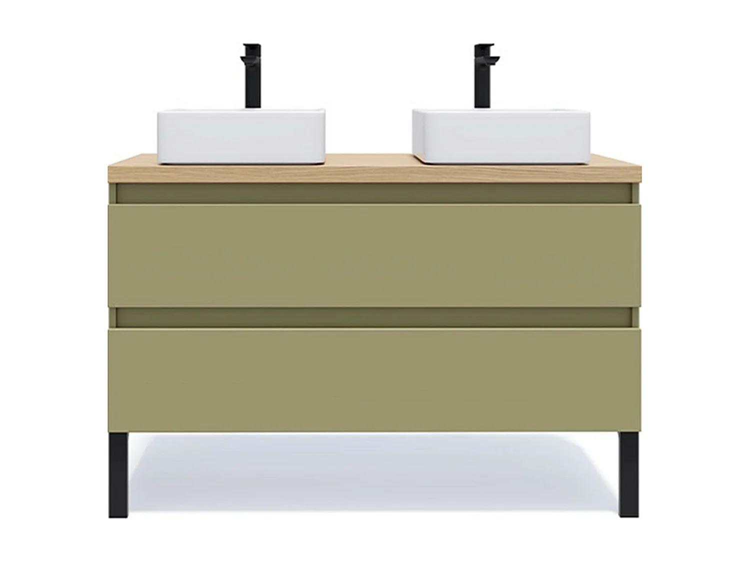 Meuble de salle de bain suspendu 2 vasques à poser 120cm 2 tiroirs Vert olive - Hudson