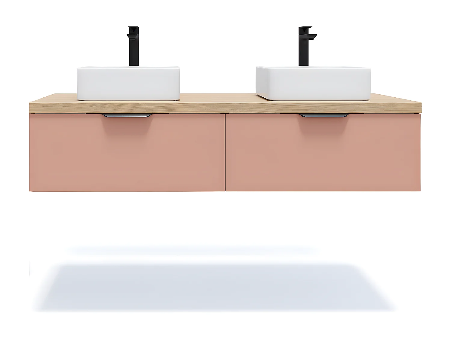 Meuble de salle de bain suspendu 2 vasques à poser 140cm 2 tiroirs Abricot - Soho