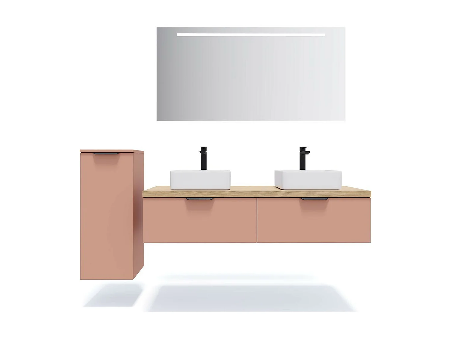 Meuble de salle de bain suspendu 2 vasques à poser 140cm 2 tiroirs Abricot - Soho