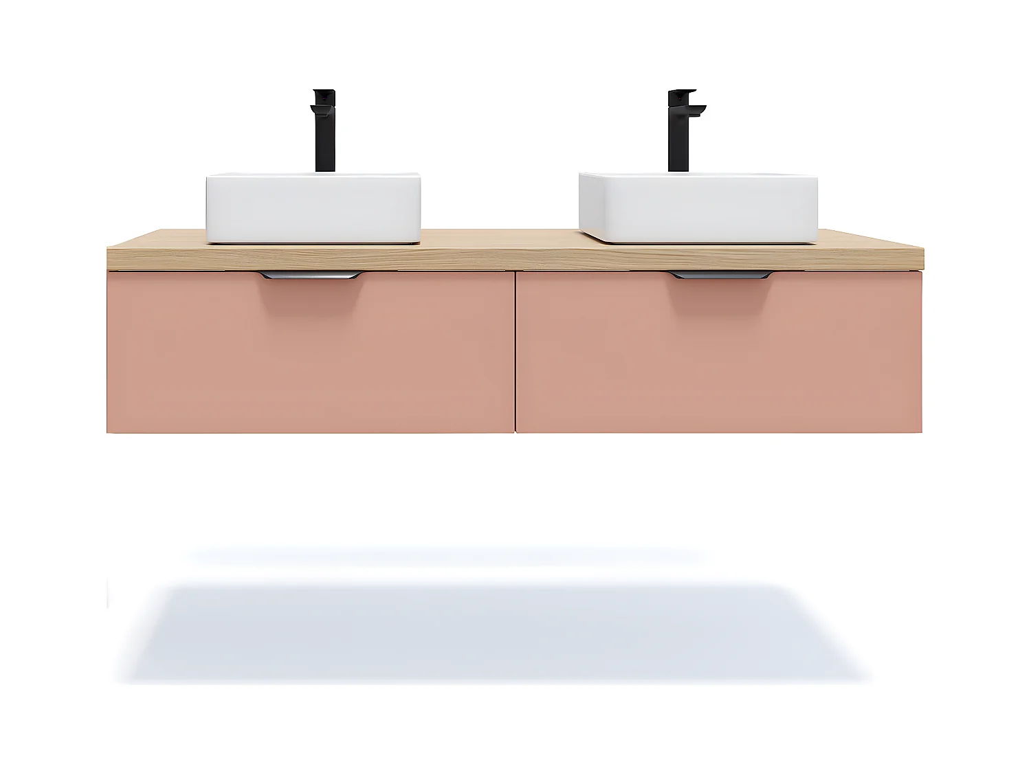 Meuble de salle de bain suspendu 2 vasques à poser 140cm 2 tiroirs Abricot - Soho