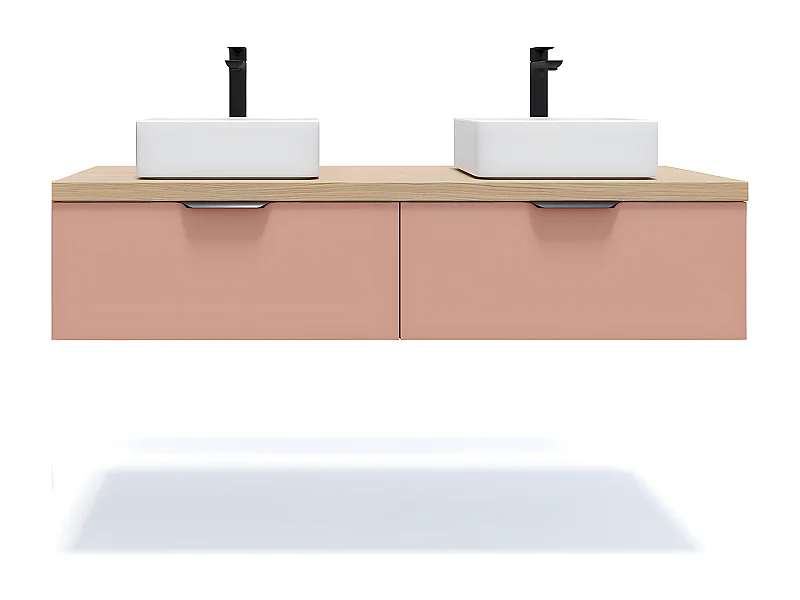 Meuble de salle de bain suspendu 2 vasques à poser 140cm 2 tiroirs Abricot - Soho