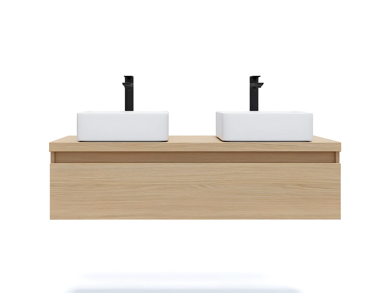 Meuble de salle de bain suspendu 2 vasques à poser 120cm 1 tiroir Chêne clair - Hudson