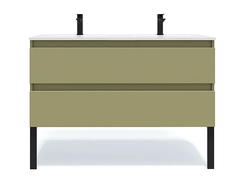 Meuble de salle de bain suspendu double vasque intégrée 120cm 2 tiroirs Vert olive - Hudson
