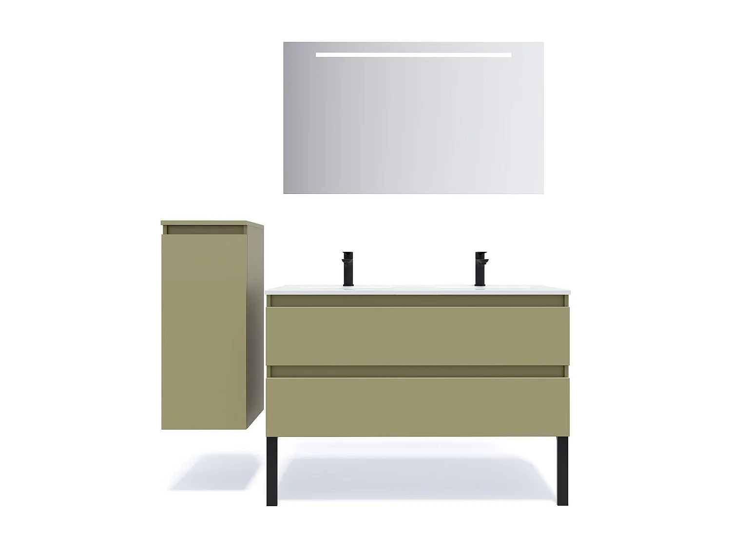 Meuble de salle de bain suspendu double vasque intégrée 120cm 2 tiroirs Vert olive - Hudson
