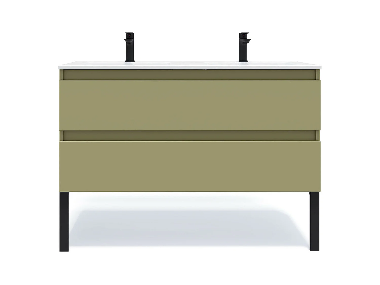 Meuble de salle de bain suspendu double vasque intégrée 120cm 2 tiroirs Vert olive - Hudson