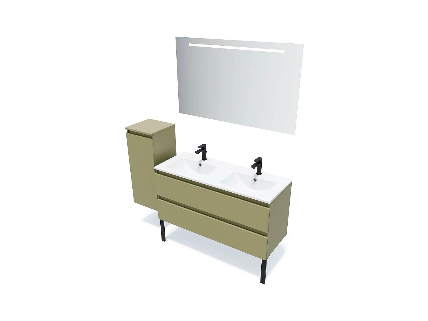 Meuble de salle de bain suspendu double vasque intégrée 120cm 2 tiroirs Vert olive - Hudson