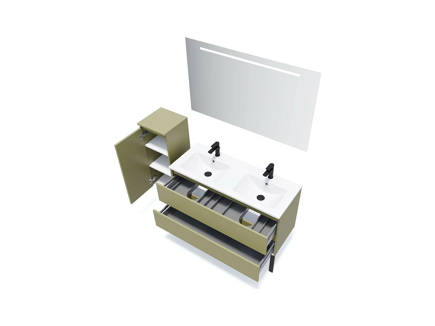 Meuble de salle de bain suspendu double vasque intégrée 120cm 2 tiroirs Vert olive - Hudson