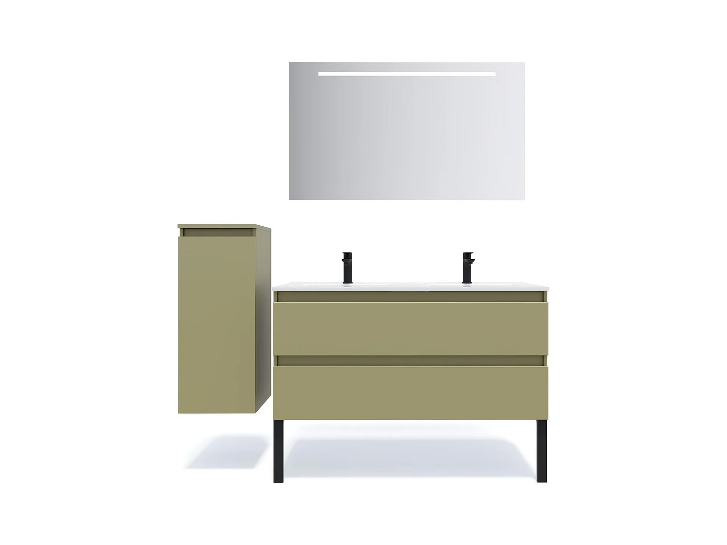 Meuble de salle de bain suspendu double vasque intégrée 120cm 2 tiroirs Vert olive - Hudson