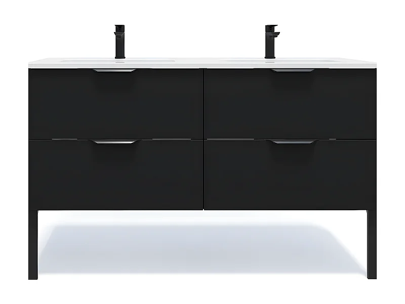 Meuble de salle de bain suspendu double vasque intégrée 140cm 4 tiroirs Noir - Soho