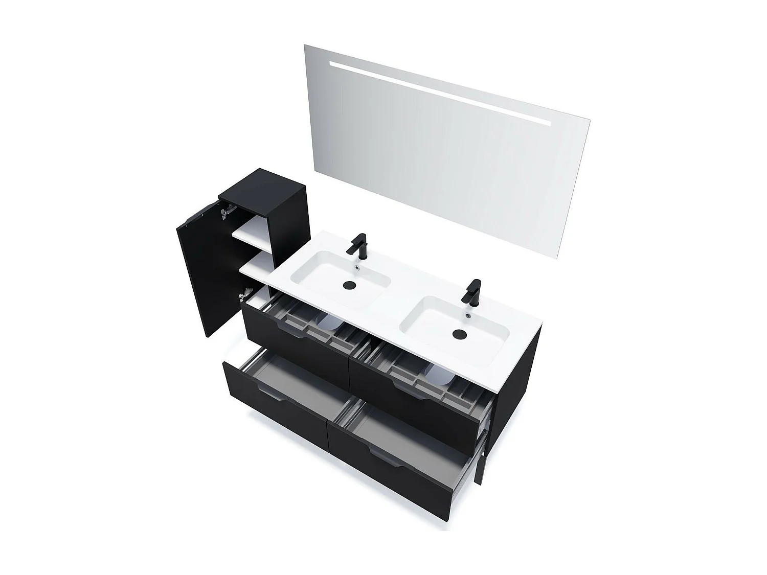 Meuble de salle de bain suspendu double vasque intégrée 140cm 4 tiroirs Noir - Soho