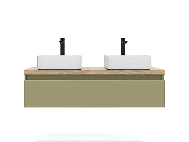 Meuble de salle de bain suspendu 2 vasques à poser 120cm 1 tiroir Vert olive - Hudson
