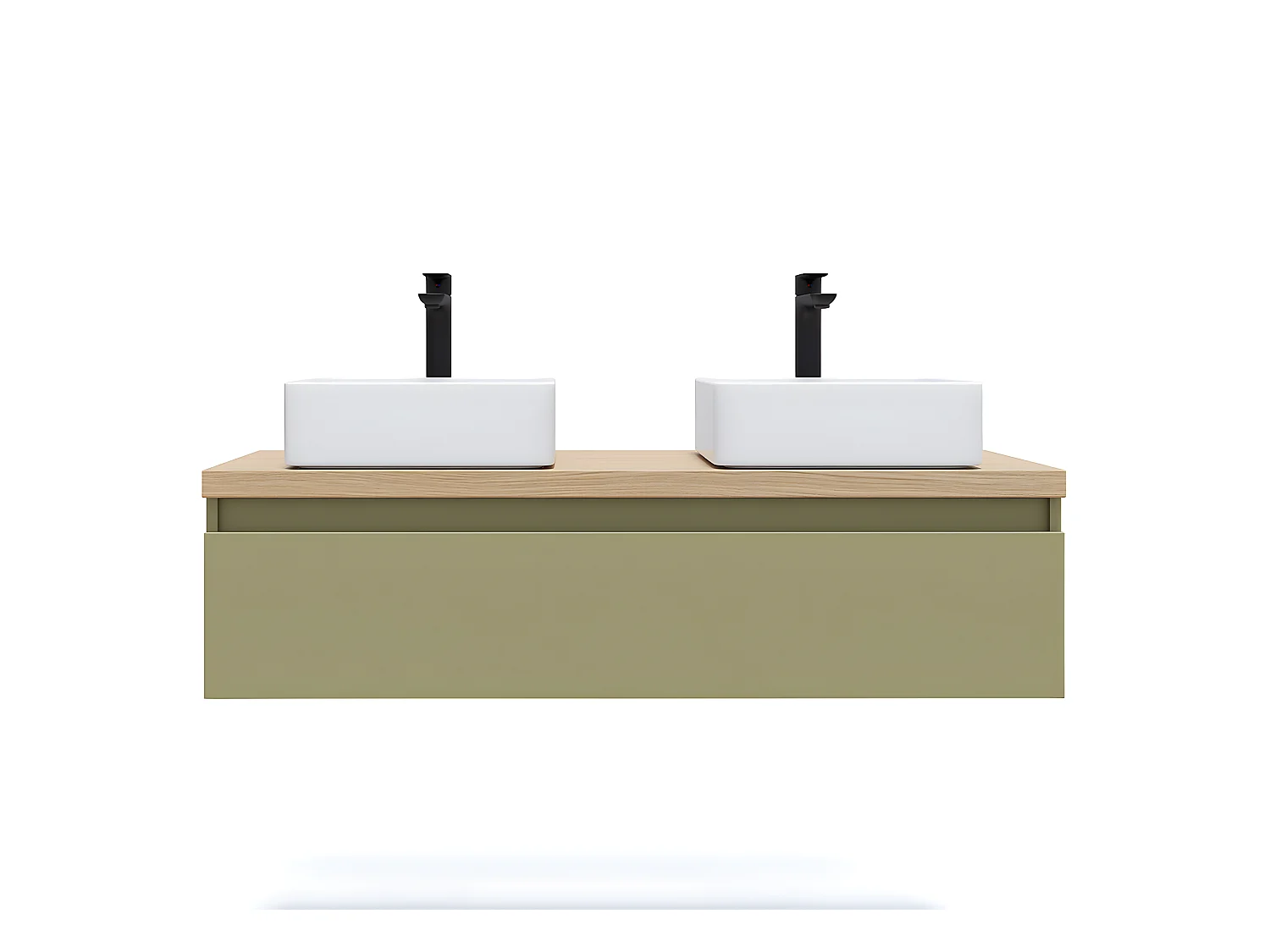 Meuble de salle de bain suspendu 2 vasques à poser 120cm 1 tiroir Vert olive - Hudson
