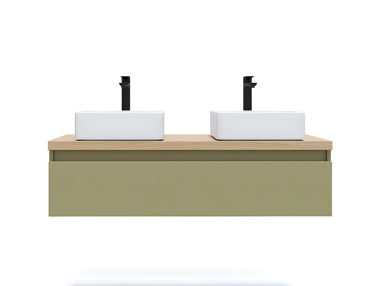 Meuble de salle de bain suspendu 2 vasques à poser 120cm 1 tiroir Vert olive - Hudson