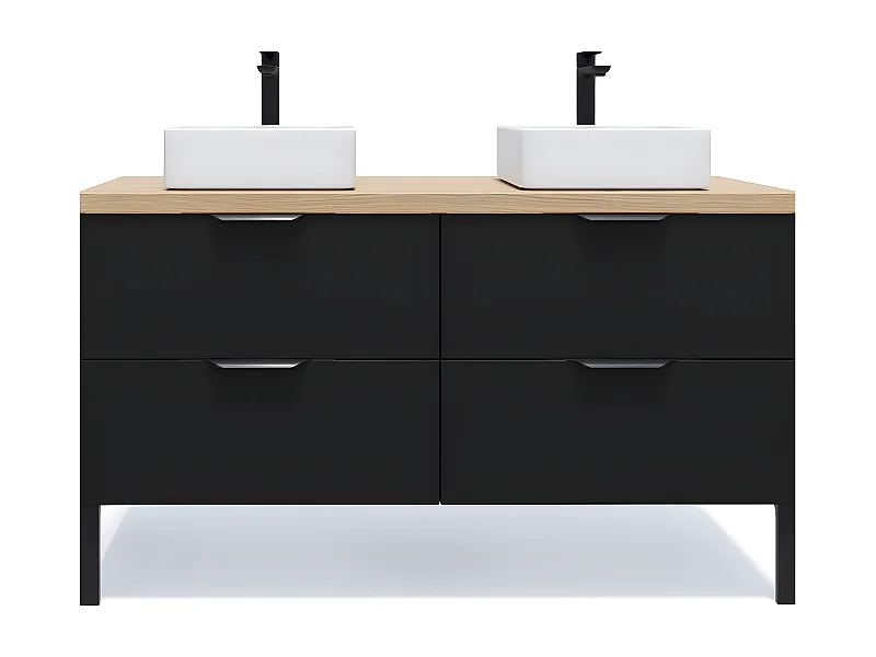 Meuble de salle de bain suspendu 2 vasques à poser 140cm 4 tiroirs Noir - Soho